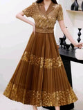 Gold Brown Pleated Dress