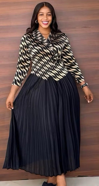Black Gold Pleated Dress