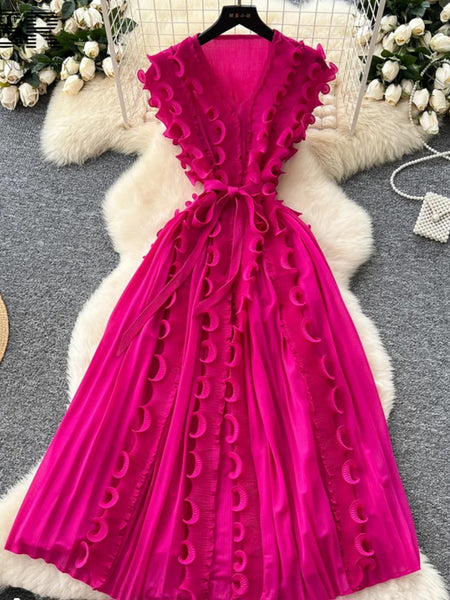 Pink Ruffle Pleated Dress