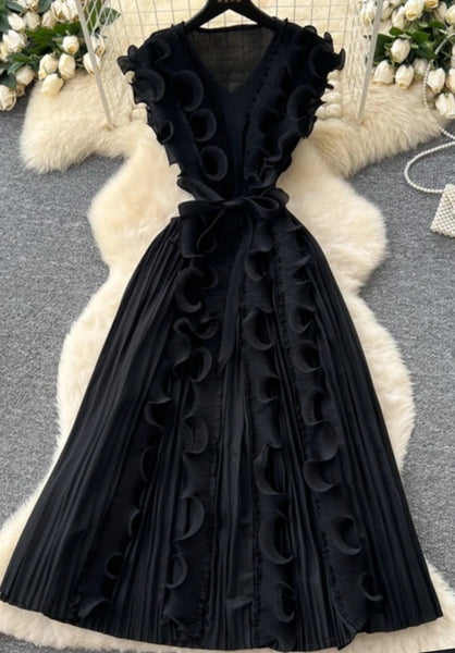 Black Ruffle Pleated Dress