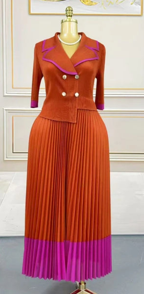 Double Button Pleated Dress