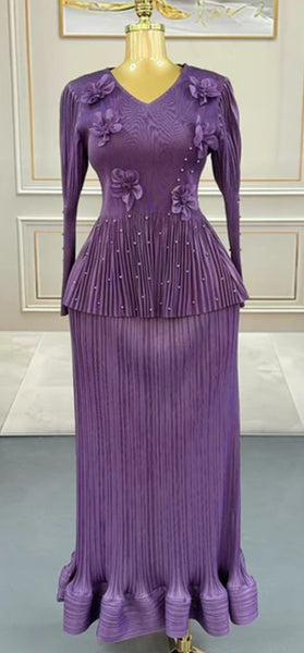 Purple Flower Beaded Skirt Set