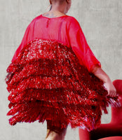 Red Sequin Sheer Dress