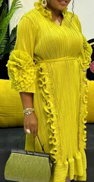 Ruffle Collar Long Sleeve Dress