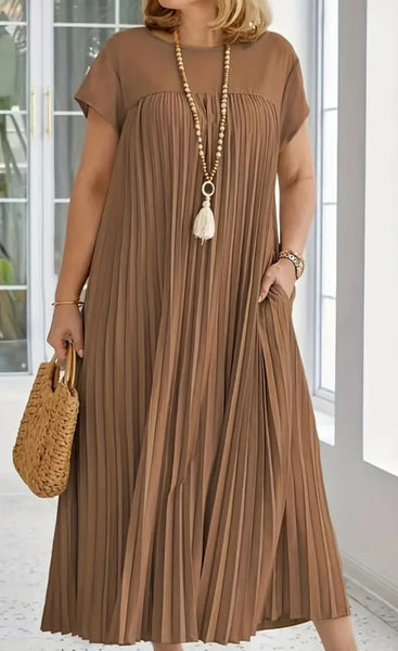Long Pleated Pocket Dress