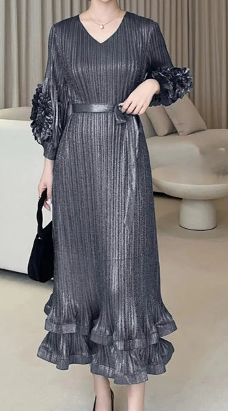 Silver Double Ruffle Dress