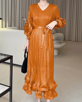 Rust Orange Gold Ruffle Dress