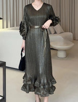 Gold Black Ruffle Dress