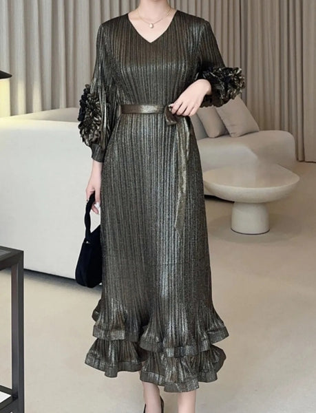 Gold Black Ruffle Dress