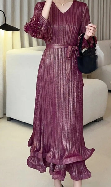 Plum Gold Ruffle Dress