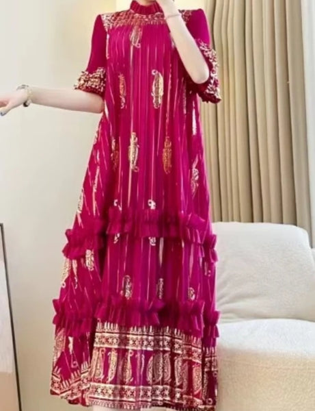 Fuchsia Gold Ruffle Dress