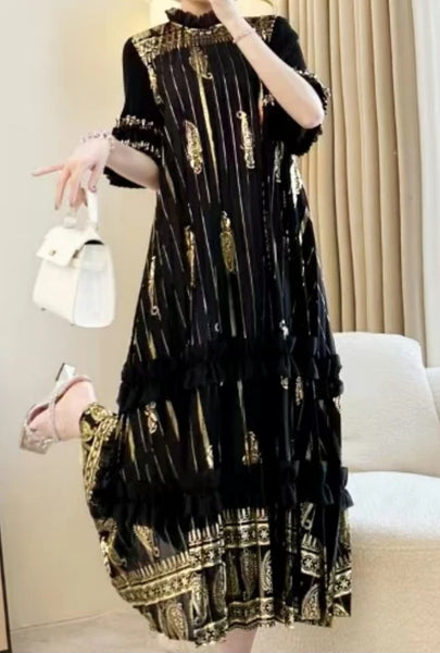 Black Gold Ruffle Dress
