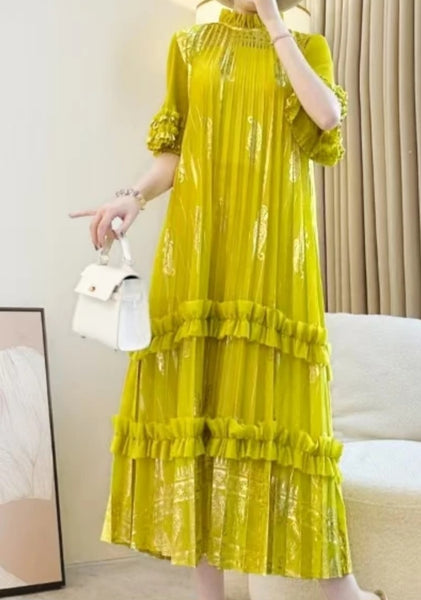 Green Gold Ruffle Dress