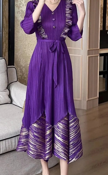 Purple Gold Ruffle Dress