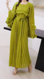 Green Ruffle Pleated Dress