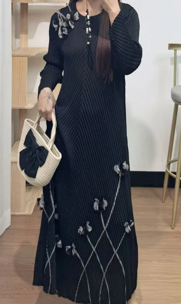 Black Gray Flower Dress