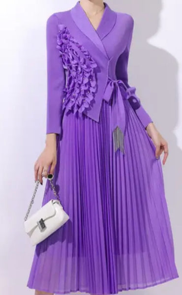Light Purple Ruffle Pleated Side Dress