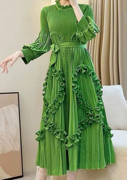 Green Ruffle Pleated Pear Dress