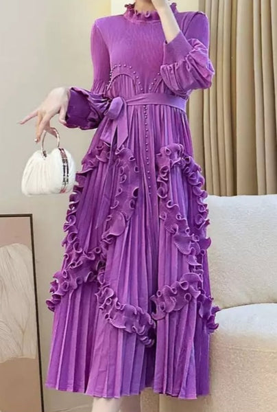Ruffle Pleated Pearls Dress