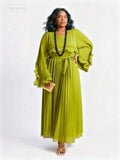 Green Ruffle Pleated Dress