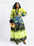 Ruffle Flower Long Sleeve Colorful Dress