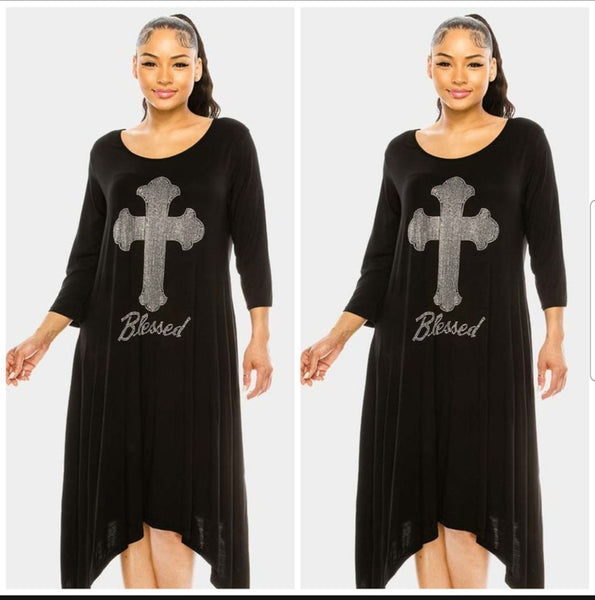 Blessed Rhinestone Cross Maxi Dress